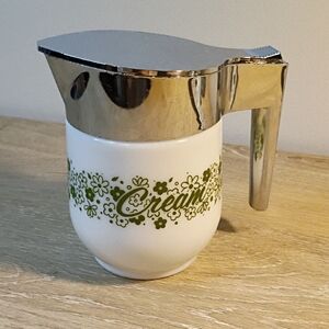 Vintage Gemco Spring Blossom Crazy Daisy Cream Pitcher With Chrome Lid